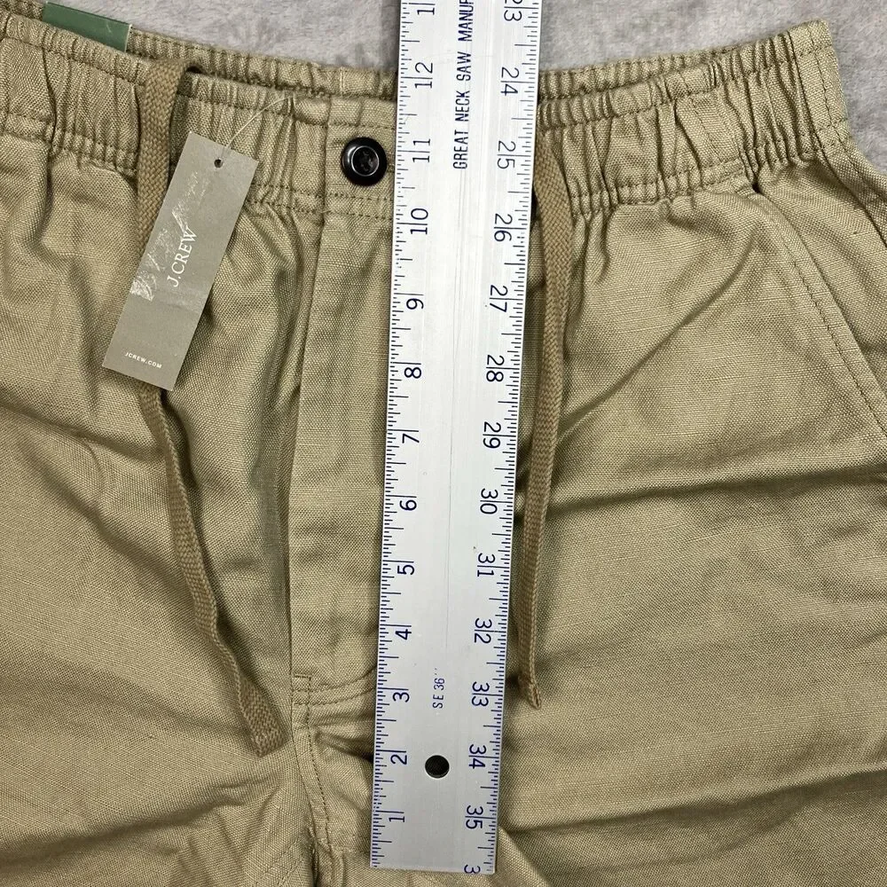 J Crew Pier Shorts Mens S Khaki Cotton Linen Blend 5.5” Drawstring Casual CH204